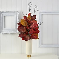 3ft. Autumn Magnolia Leaf & Berries in White Planter