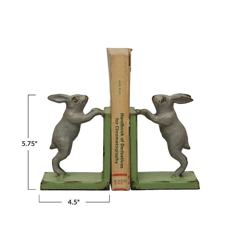 Hello Honey® 6" Gray & Green Iron Rabbit Bookends Set