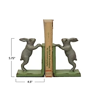 Hello Honey® 6" Gray & Green Iron Rabbit Bookends Set