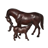 Dark Brown Horse Mom & Baby Sculpture 