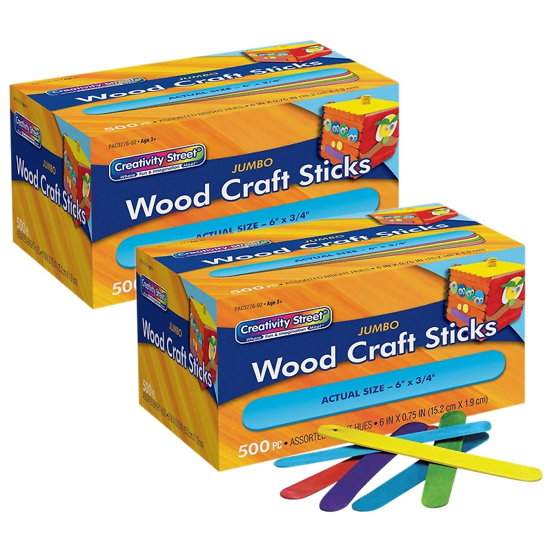 Creativity Street® Jumbo Bright Hues Craft Sticks, 2 Packs of 500