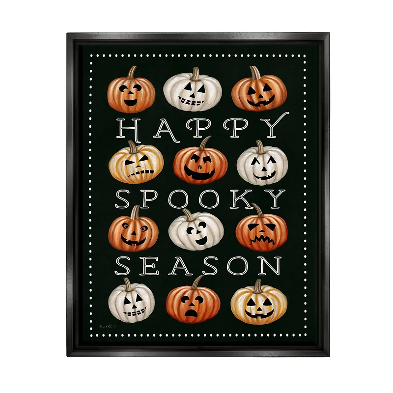 Stupell Industries Happy Spooky Season Pumpkins Framed Floater Canvas Wall Art