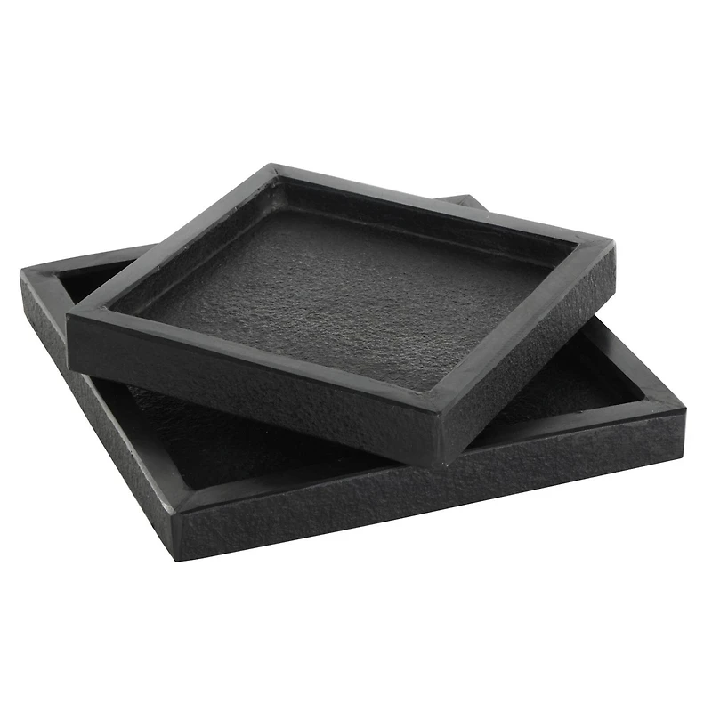 Black Marble Minimalistic Textured Square Trays, 2ct.
