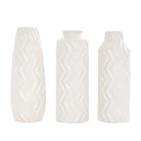 White Ceramic Dimensional Chevron Textured Vase with Varying Shapes Set