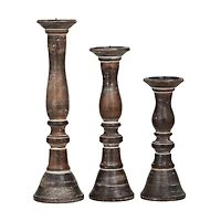 Dark Brown Wood Candle Holder Set