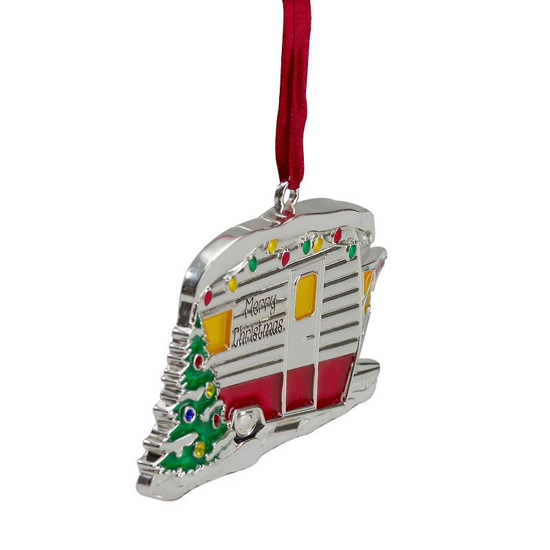 Silver Plated Camper Crystal Embellished Ornament