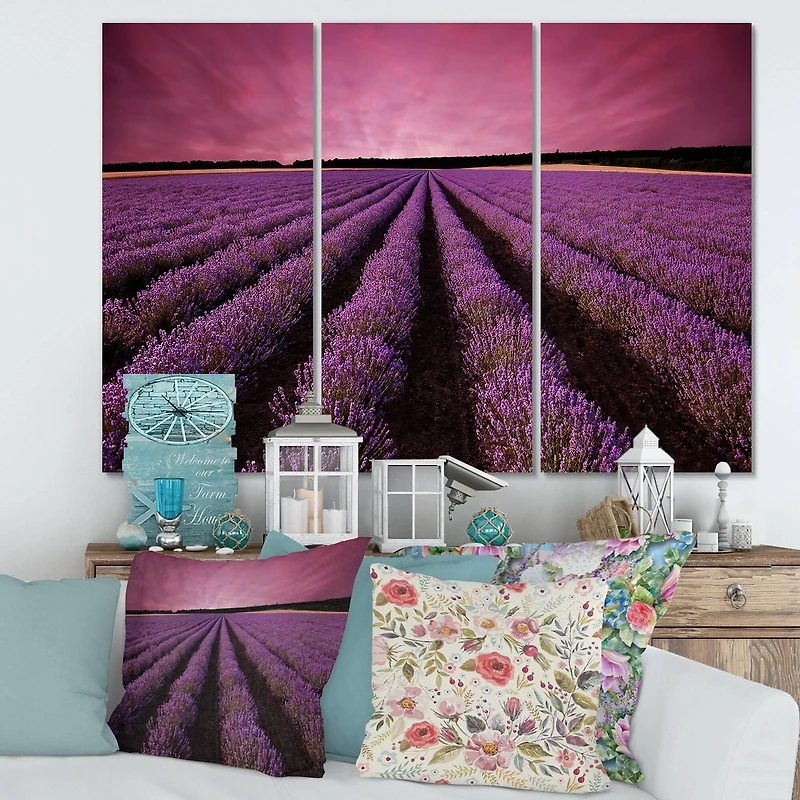 Designart - Sunrise & Dramatic Clouds Over Lavender Field XI