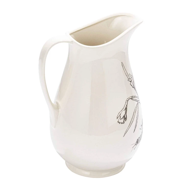 Hello Honey® 2qt. White & Charcoal Flower Design Stoneware Pitcher