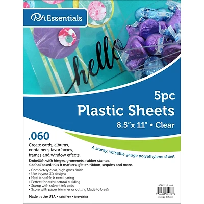 PA Essentials 0.060" 8.5" x 11" Clear Plastic, 5 Sheets