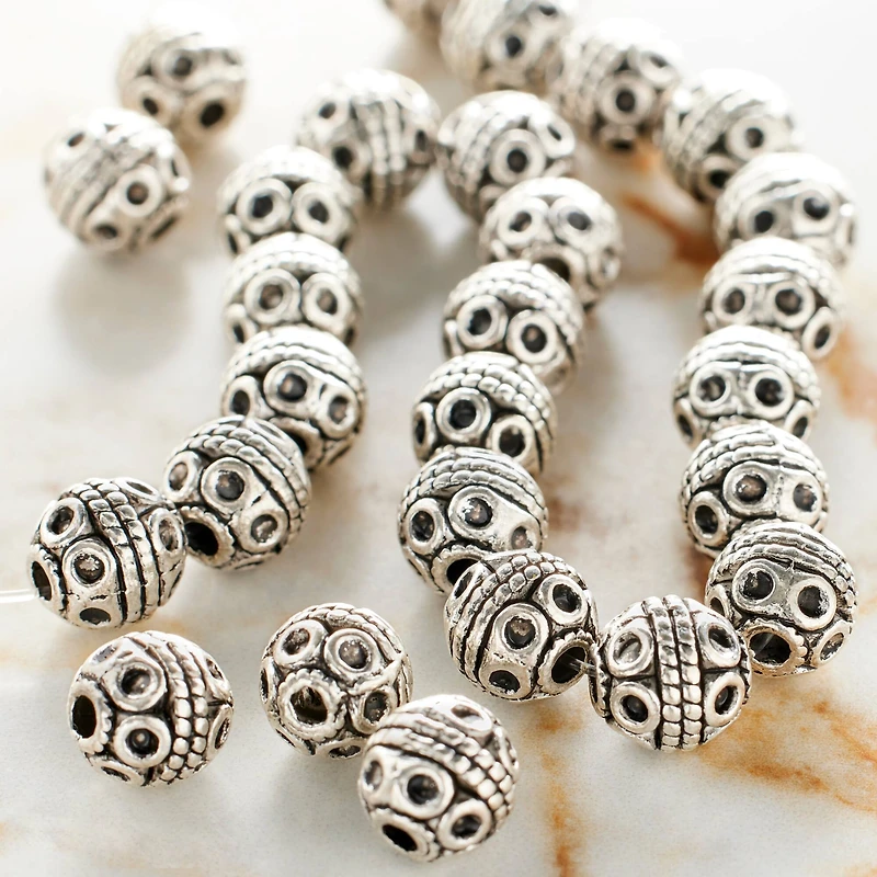 Silver Plated Carved Round Beads, 8mm by Bead Landing™