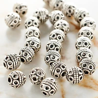 Silver Plated Carved Round Beads, 8mm by Bead Landing™
