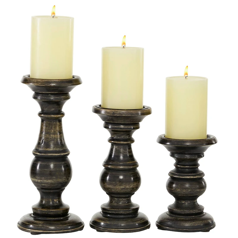 Mango Wood Traditional Candle Holder Set