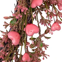 18" Pink Hearts & Rosebuds Artificial Heart Shaped Valentine's Day Wreath