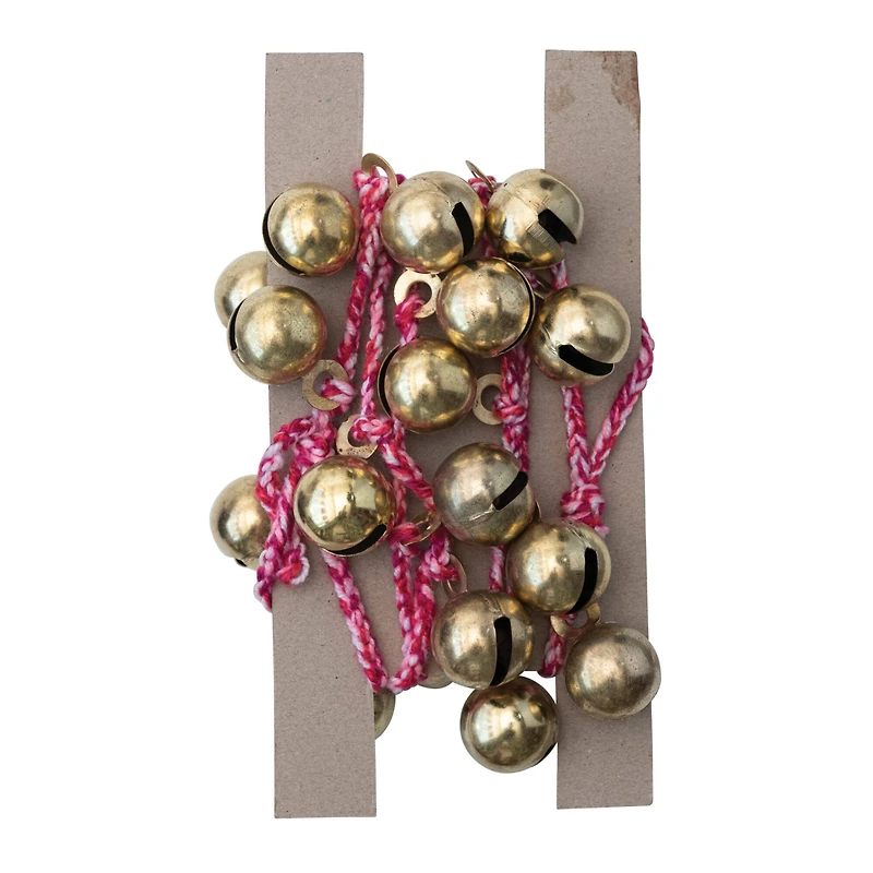 Hello Honey® 6ft. Gold Finish Metal Bells on Braided Red & White Cord Garland