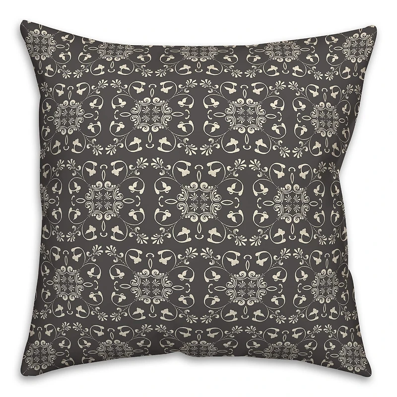 Charcoal Medallion Pattern Throw Pillow 18" x 18"