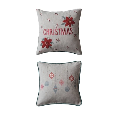 Hello Honey® 18" Poinsettia Christmas & Ornament Linen Blend Pillow Set