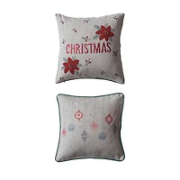 Hello Honey® 18" Poinsettia Christmas & Ornament Linen Blend Pillow Set