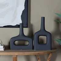 CosmoLiving by Cosmopolitan Black Ceramic Donut Shaped Vase Set of 2 16", 13"