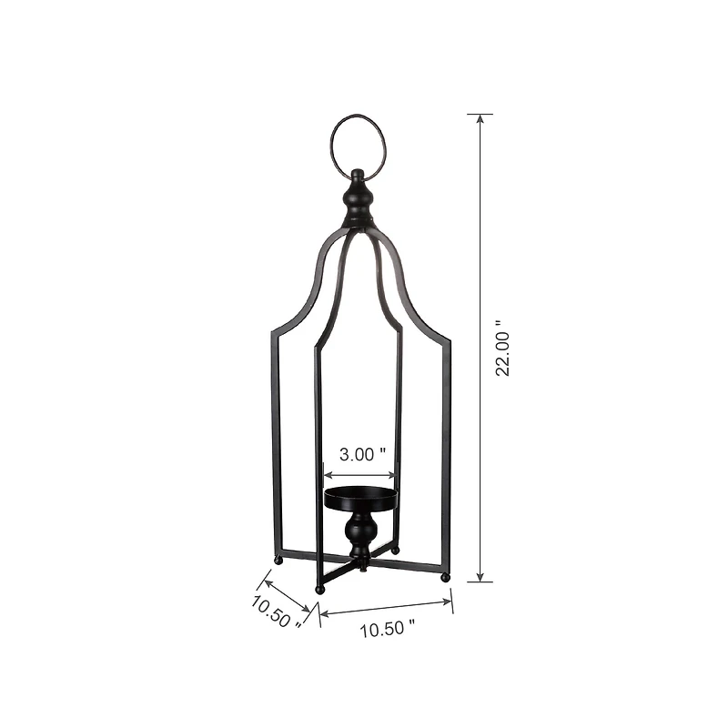 22" Modern Farmhouse Black Metal Candle Lantern
