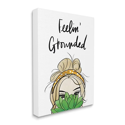 Stupell Industries Feelin' Grounded Phrase Woman With Plant Canvas Wall Art