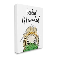 Stupell Industries Feelin' Grounded Phrase Woman With Plant Canvas Wall Art