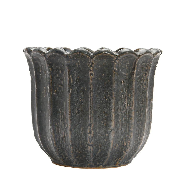 Hello Honey® 6" Matte Black Reactive Glaze Flower Stoneware Planter