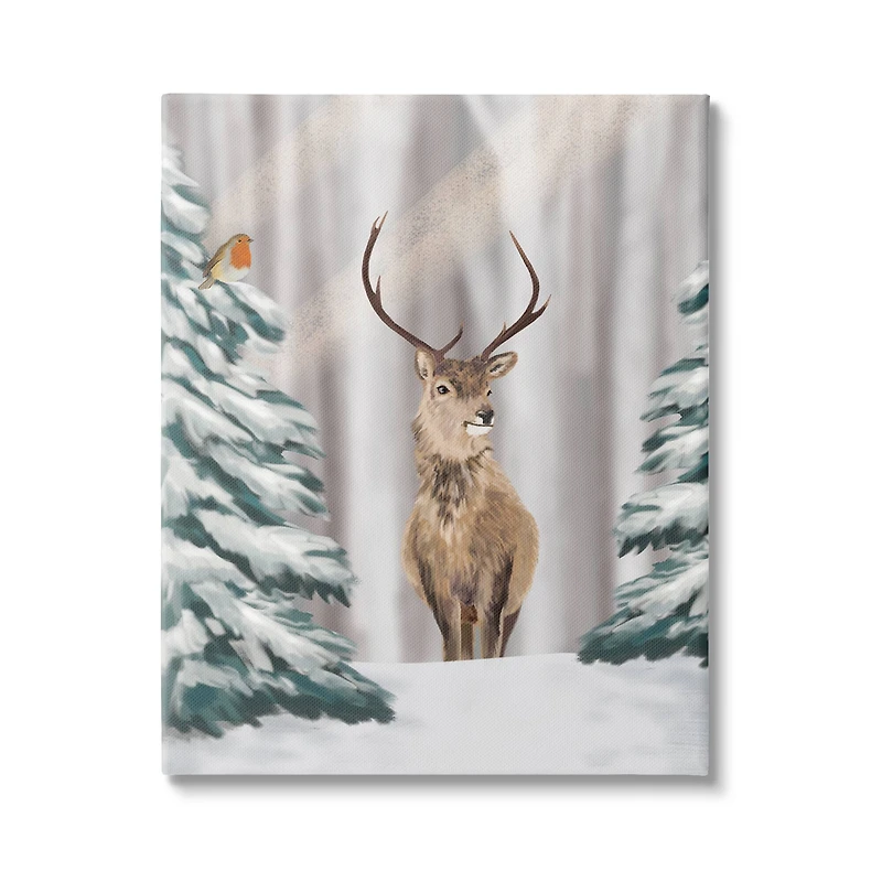 Stupell Industries Seasonal Deer Winter Landscape Canvas Wall Art