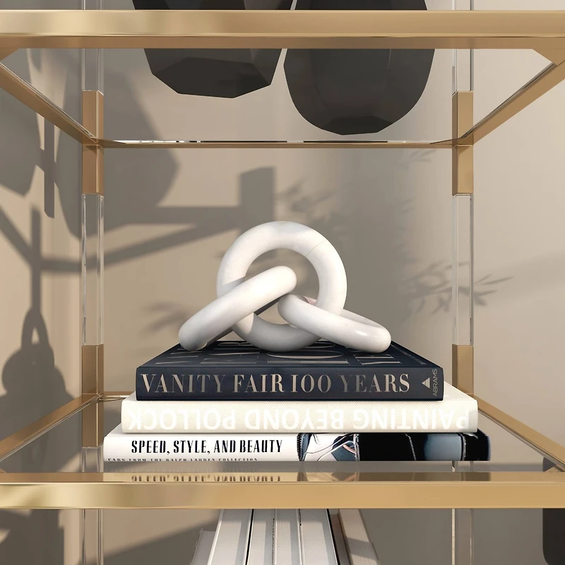 10" White Marble 3 Link Chain Sculpture Décor