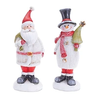 Glittered Sweater Santa & Snowman Figurines, Set of 2