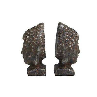 6.25" Black Antique Finish Metal Buddha Bookends, 2ct.