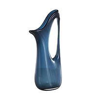 Blue Abstract Glass Vase with Cutout Handle & Elongated Opening