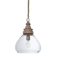 Hello Honey® 15" Glass & Mango Wood Pendant Light