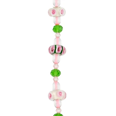 Pink Floral Lampwork Glass Rondelle Bead Mix by Bead Landing™