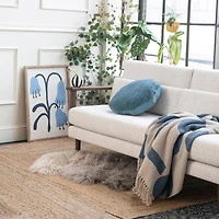 Hello Honey® Blue & Beige Abstract Design Printed Woven Reclaimed Cotton Blend Throw Sheet with Fringe