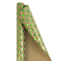 JAM Paper Green & Kraft Brown Polka Dot Gift Wrap
