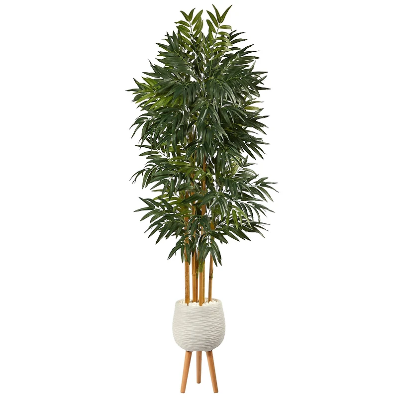 74" Phoenix Palm Tree in White Planter with Stand