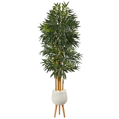74" Phoenix Palm Tree in White Planter with Stand