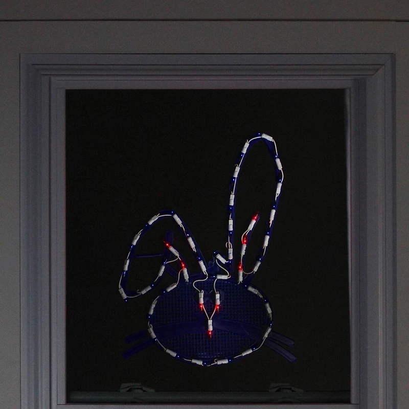 17" Lighted Blue Easter Bunny Head Window Silhouette