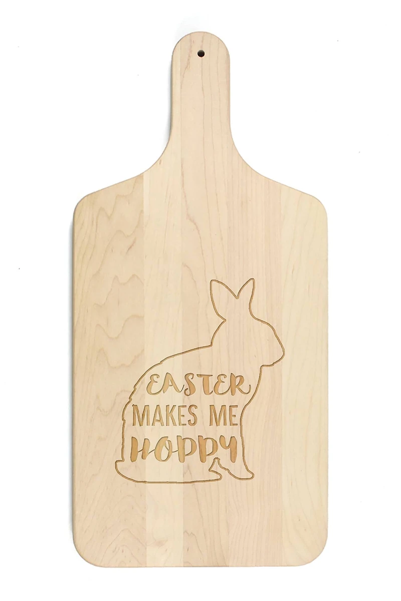 Easter Makes Me Hoppy 8" x 17" Maple Paddle Cutting Board