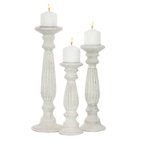White Mango Wood Traditional Candle Holder Set