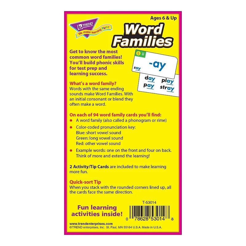 Trend Enterprises® Word Families Skill Drill Flash Cards