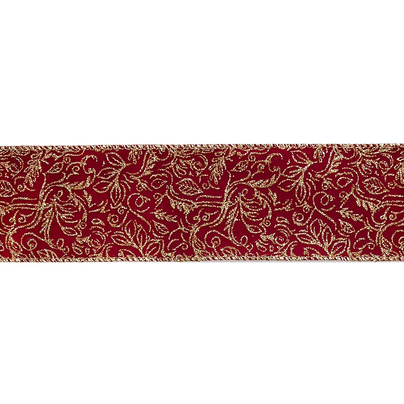 2.5" x 20ft. Burgundy & Gold Scroll Wired Ribbon by Celebrate It®