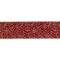 2.5" x 20ft. Burgundy & Gold Scroll Wired Ribbon by Celebrate It®