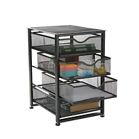 Mind Reader Black Metal Rolling Mesh Office Cart 4-Tiered Drawer Utility Storage Cabinet