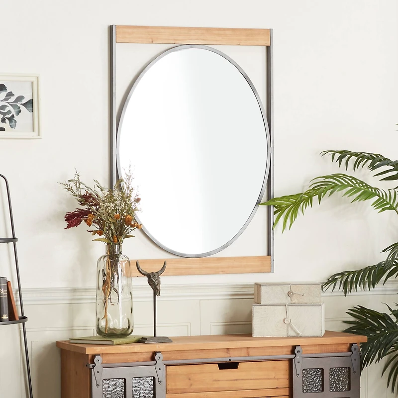 Brown Iron Industrial Wall Mirror, 40" x 28" x 2"