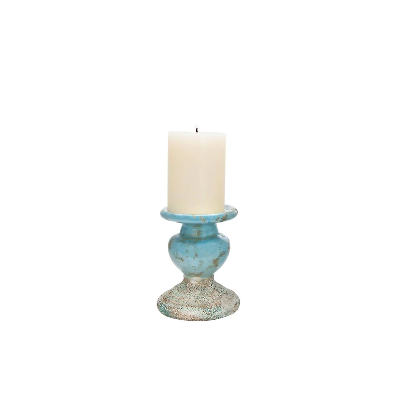 Hello Honey® 5" Distressed Blue Terracotta Pillar Candleholder