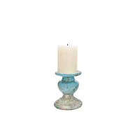 Hello Honey® 5" Distressed Blue Terracotta Pillar Candleholder