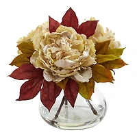 10" Cream Peony Arrangement in Glass Vase
