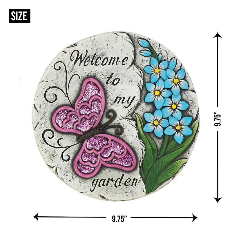 Pink Butterfly Garden Stepping Stone, 9.75" x 9.75" x 0.75"