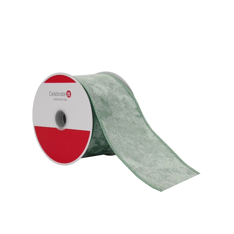 2.5" x 20ft. Sage Wired Velvet Ribbon by Celebrate It®